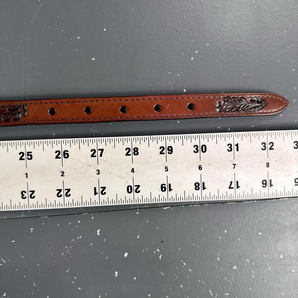 Nocona Belt Youth Girl 26 Tan Leather Tooled Floral Conch Ribbon Fits 25-29" NWT - Picture 5 of 7